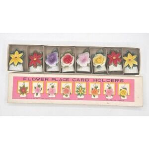 Vintage Flower Place Card Holders Set - Made in Japan